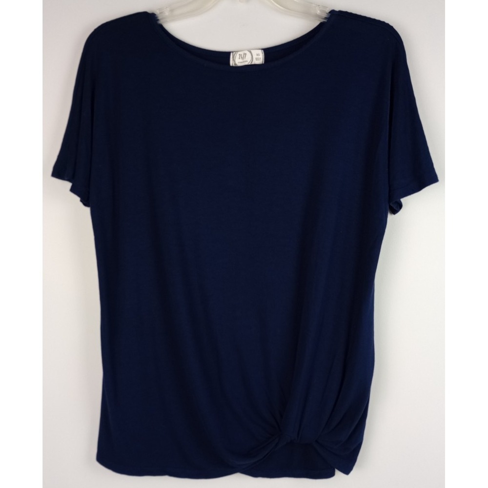 Maurices 24/7 Womens XS Navy Blue Short Sleeve Front Knot Soft Blouse Shirt